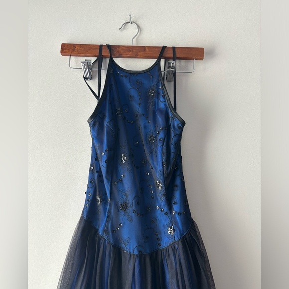 Y2K Dillard's black and blue prom midi length formal dress size 3/4 - Picture 2 of 7